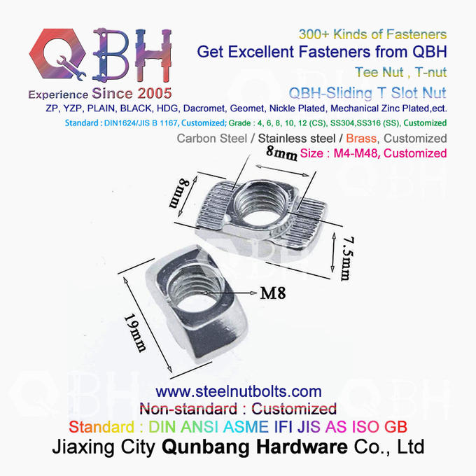 QBH 4040 Series Struktur Rangka Aluminium industri T Hammer Type T-Slot Nut Sliding T-Nuts 2