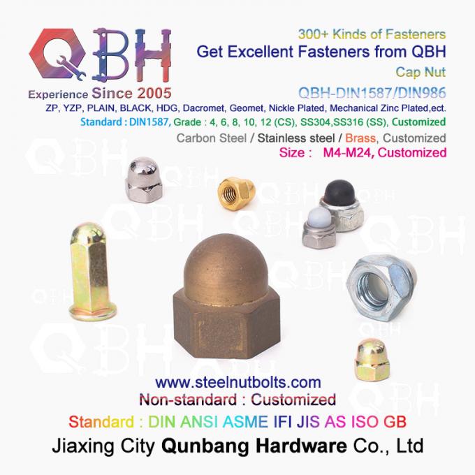 Qbh M4-M24 Karbon/Stainless Steel/Kuningan/Tembaga/Paduan Polos Hitam Kuning Biru Seng Nikel Auto Part Cap Acorn Lock Nut 0