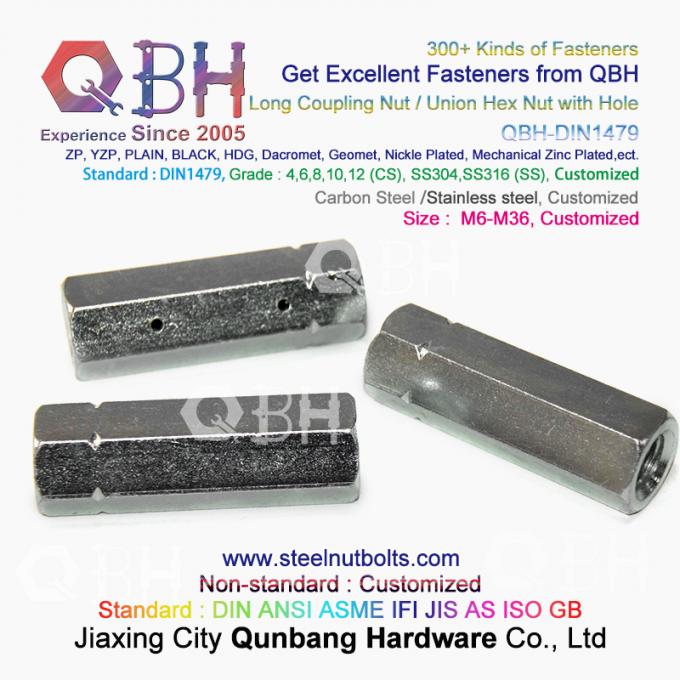 QBH DIN 1479 SS304 SS316 M6-M36 Lubang Stainless Steel Panjang Hex Nut Hexagon Turnbuckles 1
