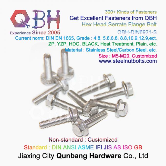 QBH DIN 6921 Gr. 4.8/6.8/8.8/10.9/12,9 Karbon SS304 SS316 Stainless Steel Toothed Flange Self Locking Lock Bolt 0
