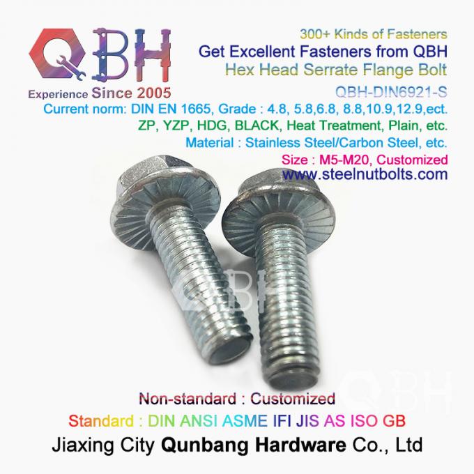 QBH DIN 6921 Gr. 4.8/6.8/8.8/10.9/12,9 Karbon SS304 SS316 Stainless Steel Toothed Flange Self Locking Lock Bolt 3