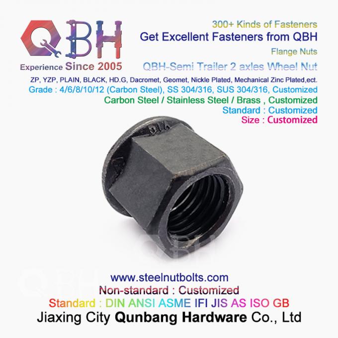 QBH Black Semi Trailer 2 Gandar Non-Bergerigi Flange Wheel Hub Nut 1