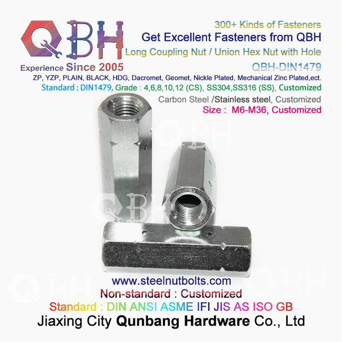QBH DIN 1479 SS304 SS316 M6-M36 Lubang Stainless Steel Panjang Hex Nut Hexagon Turnbuckles 0
