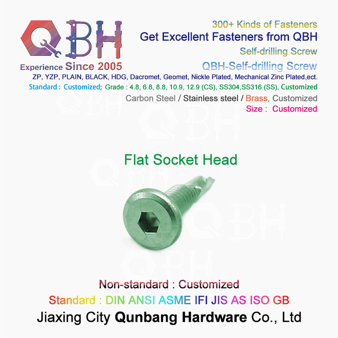 QBH Warna Seng Disepuh Hex Socket Groove Sekrup Pengeboran Mandiri Kepala Datar Besar 1