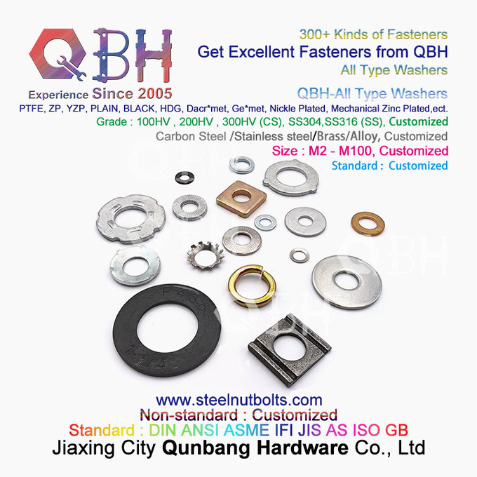 QBH DIN125 DIN127 F436 F436M F959 F959M DIN434 DIN436 NFE25-511 All-type Flat Spring Tapered Toothed Round Square Washer 0