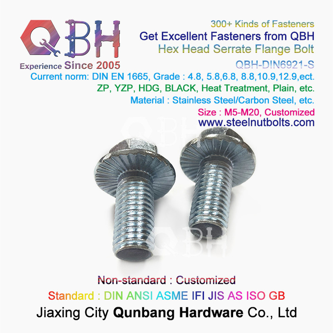 QBH DIN 6921 Gr. 4.8/6.8/8.8/10.9/12,9 Karbon SS304 SS316 Stainless Steel Toothed Flange Self Locking Lock Bolt 2