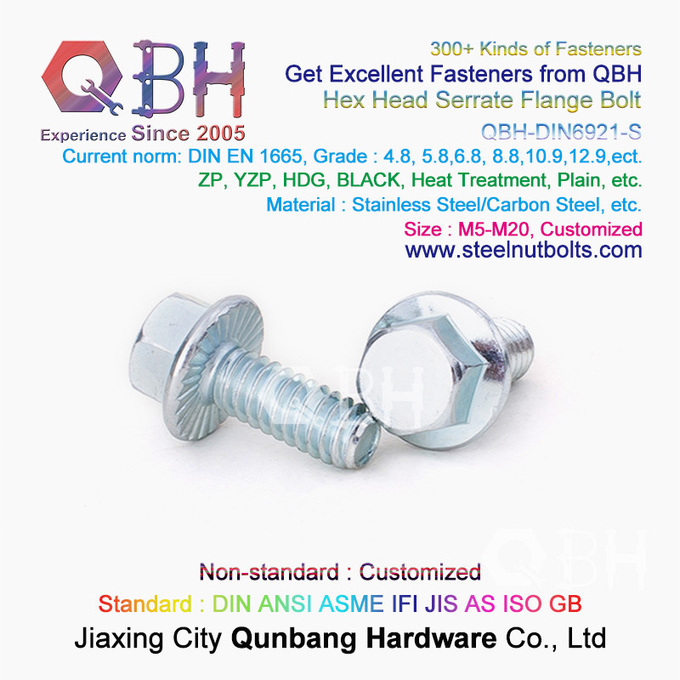 QBH DIN6921 M5-M20 Biru Putih Seng Disepuh / Hitam / Karbon Polos / Stainless Steel Bergerigi Flange Self-Locking Bolt 2