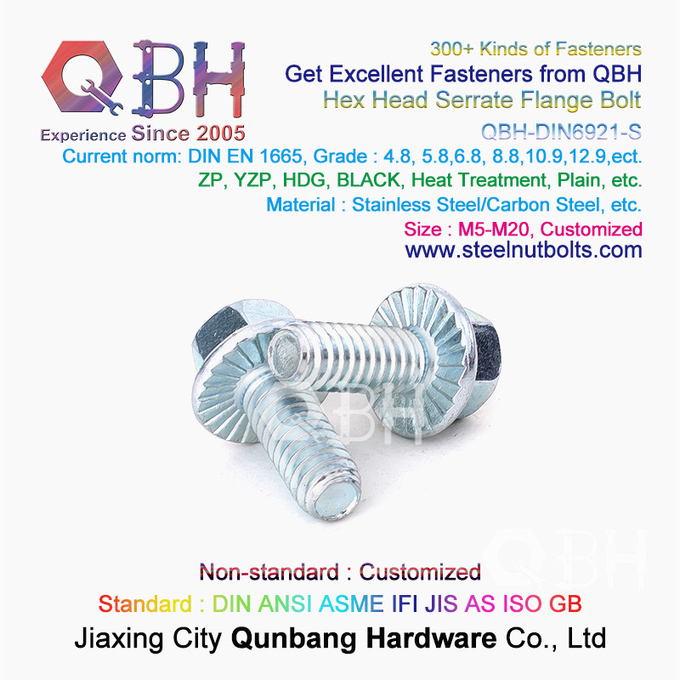 QBH DIN 6921 Gr. 4.8/6.8/8.8/10.9/12,9 Karbon SS304 SS316 Stainless Steel Toothed Flange Self Locking Lock Bolt 1
