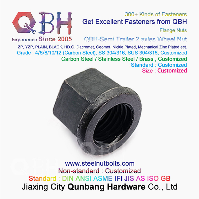 QBH Black Semi Trailer 2 Gandar Non-Bergerigi Flange Wheel Hub Nut 0