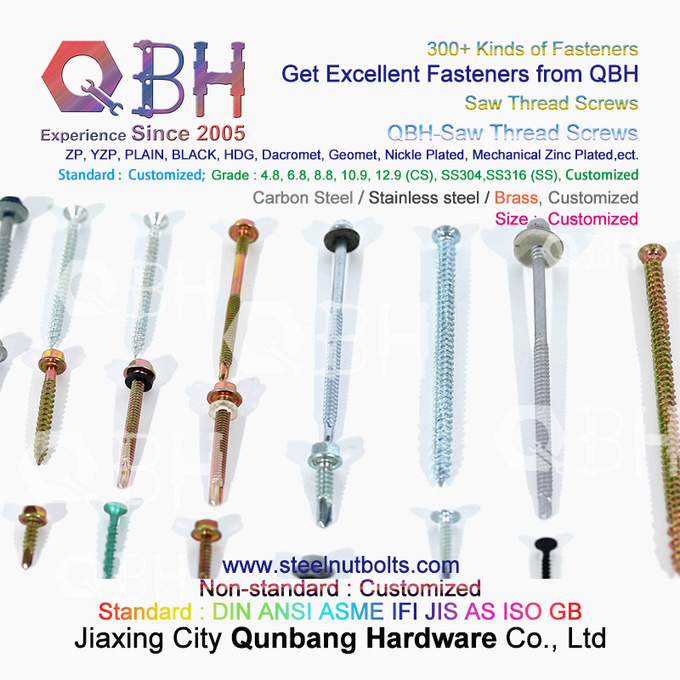 QBH ZP Plain HDG Black Carbon Stainless Steel Self Tapping Self Drilling Saw Thread Screws 4