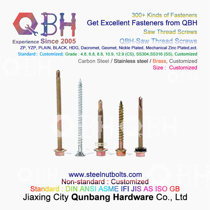 QBH ZP Plain HDG Black Carbon Stainless Steel Self Tapping Self Drilling Saw Thread Screws 3